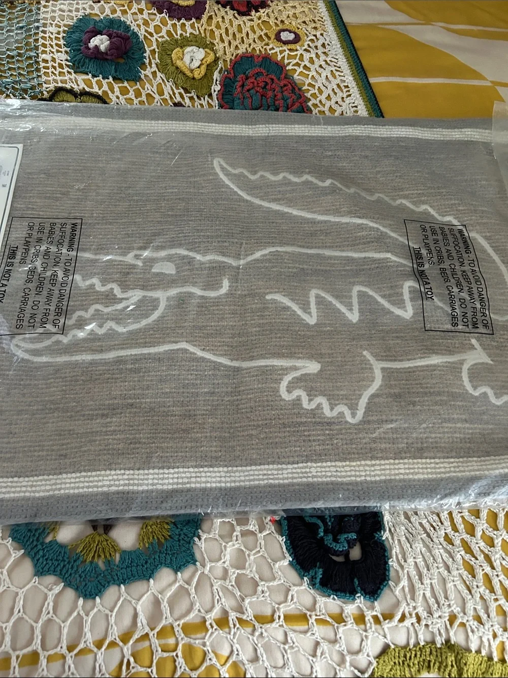 Lacoste Gray& White Croc Logo Bath Mat NWT